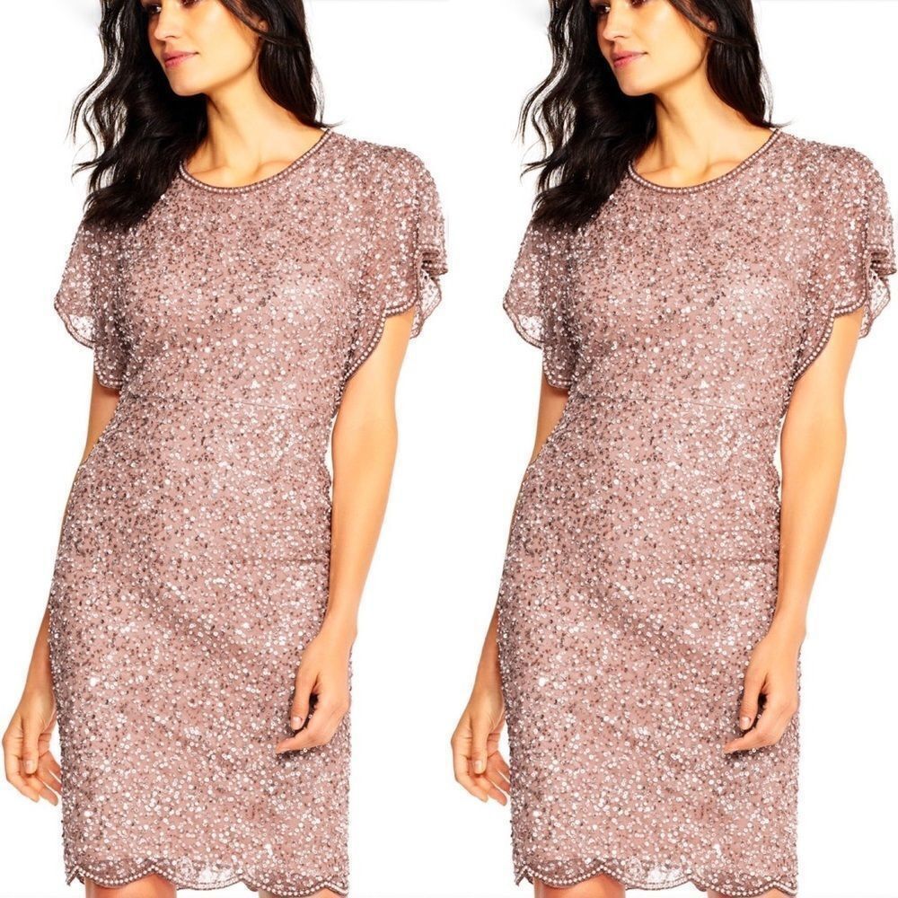 💯 ADRIANNA PAPELL Short Beaded Dress